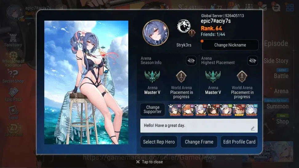 Epic Seven Accounts High-End GLOBAL Verif|14 ML(WOTM Tenebria,LC Bellona,RueleLight,etc)+AB Fumyr,Estelle,Rinak,Etc|Theater 2