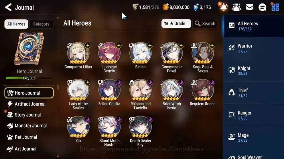 Epic Seven Accounts High-End Global UnVerif|NewEra|13 ML(LOT Scales,RnL,Zio,Belian,BW Iseria,etc)+Estelle,Setsuka,TA 6