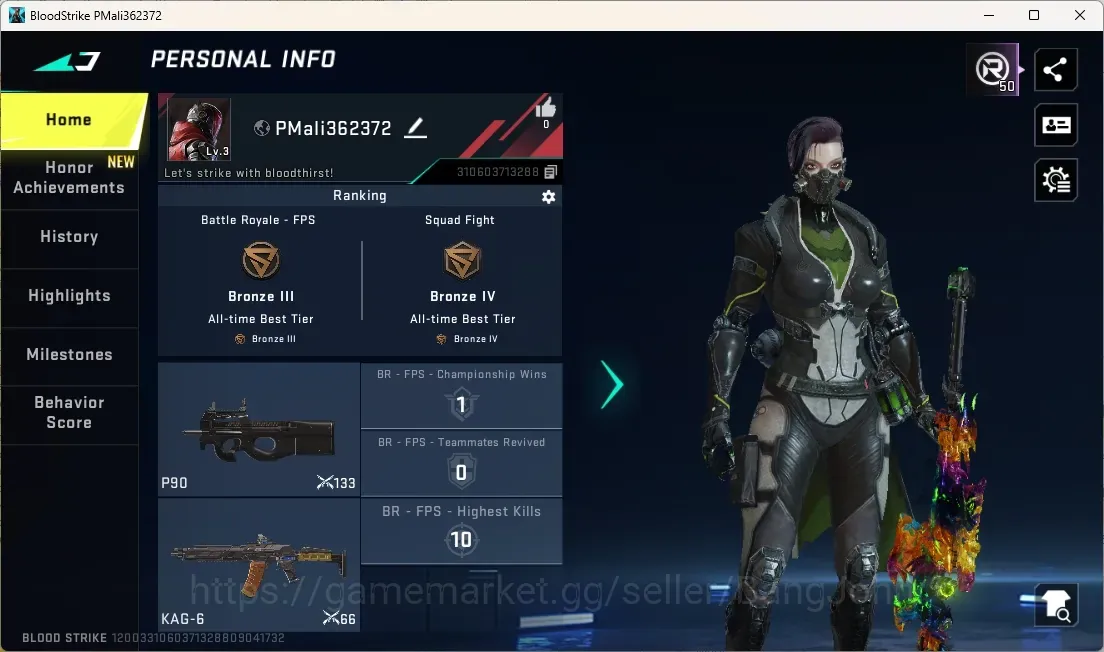 Blood Strike Accounts Starter ASIA|Eternal Gun: MB2 - Noxdra Lv.1|60 Eternal Upgrade Point|Change Name Card|Check SS BS3257B 1