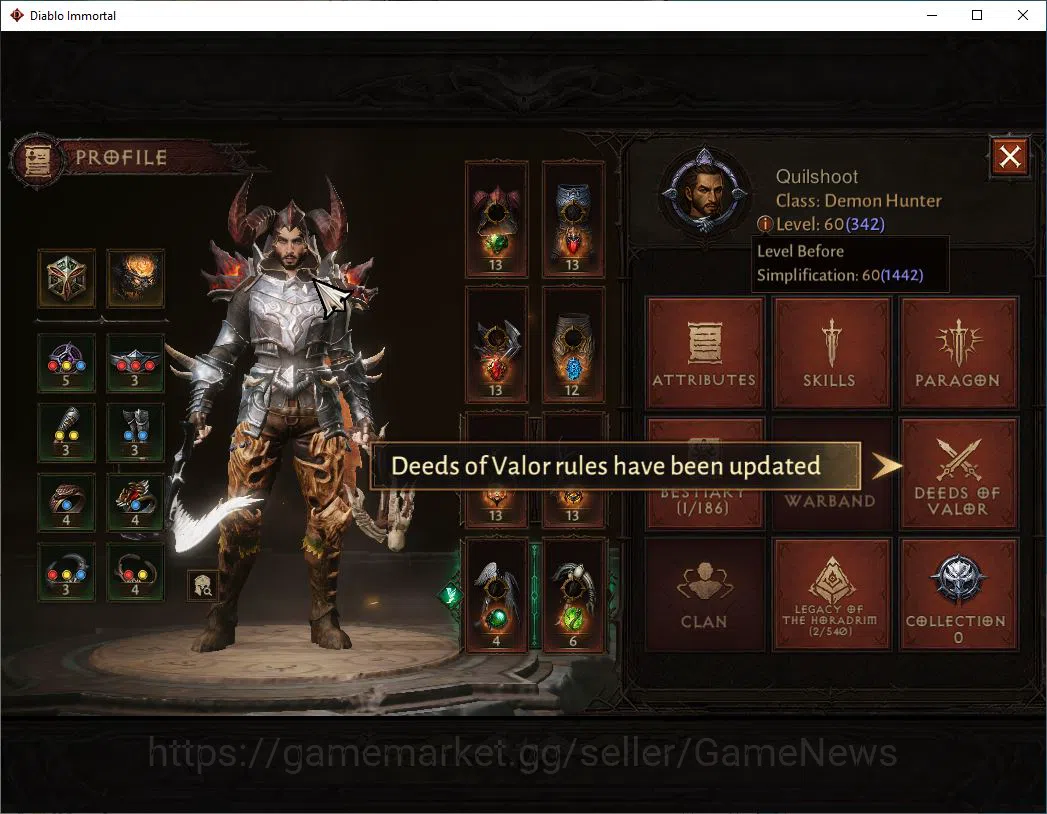 Diablo Immortal Accounts Mid-Tier SEA - Izual|Lv60(342)|Demon Hunter|31K CR|Reso 480| Paragon Maledictor|Inferno I|Hell Lv 3