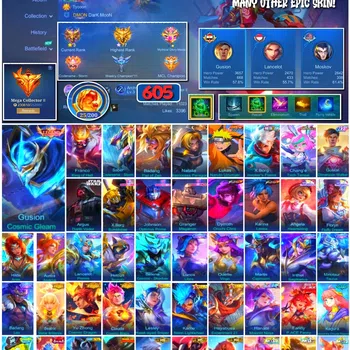 Mobile Legends: Bang Bang Collector #3707 605 Skins | 3 Legends | 2 Collectors | Narut image 1