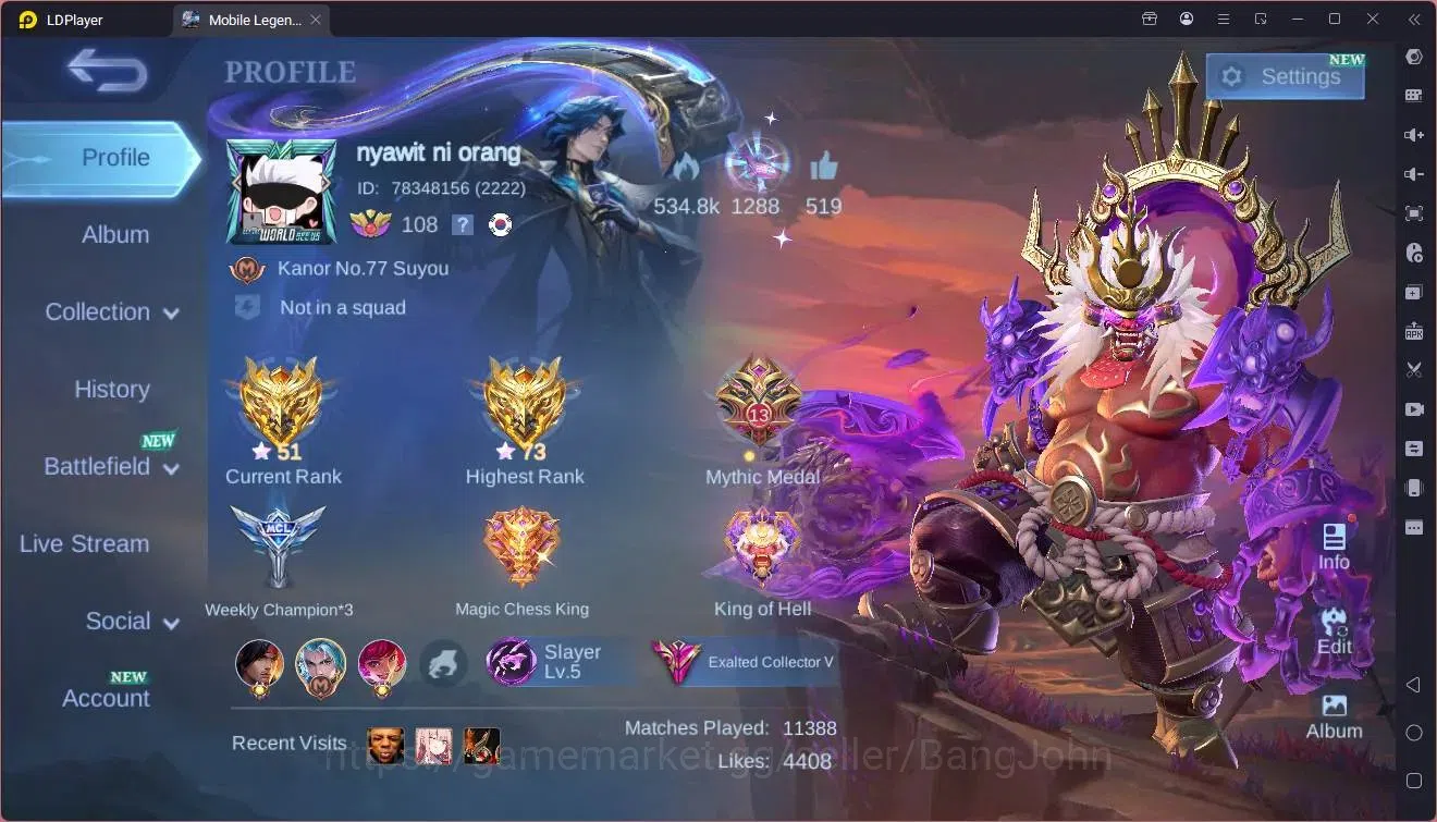 Mobile Legends: Bang Bang Accounts Global|Hero 132|Skin 377|Exalted|Legend Franco|Pri image 1