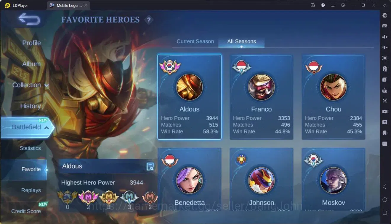 Mobile Legends: Bang Bang Accounts Global|Hero 132|Skin 377|Exalted|Legend Franco|Pri image 4
