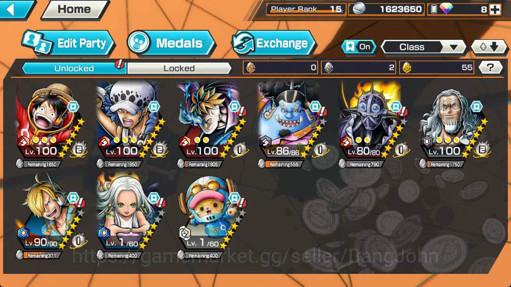 One Piece Bounty Rush Accounts Others GLOBAL | EX2| trafalgal law, seraphim snake, many medal material check SS OPBR250B 2