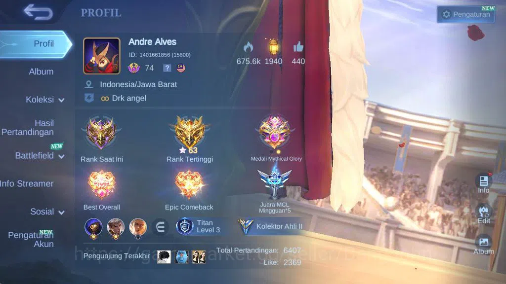 Mobile Legends: Bang Bang Accounts Global|exprt|skin 183,hero 109, LB lance, Saber fr image 1
