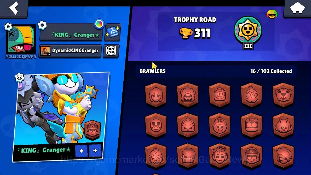 Brawl Stars Accounts 311 Trophy|16 Brawlers 2 Max Lvl|2 Epic Skins [Angel Larry & Lawrie,Royale Trunk]|3K PP|CN 2
