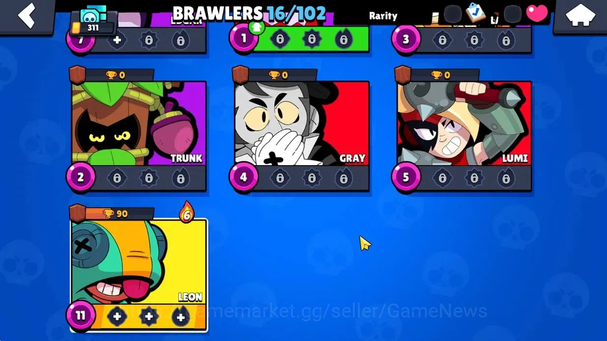 Brawl Stars Accounts 311 Trophy|16 Brawlers 2 Max Lvl|2 Epic Skins [Angel Larry & Lawrie,Royale Trunk]|3K PP|CN 6