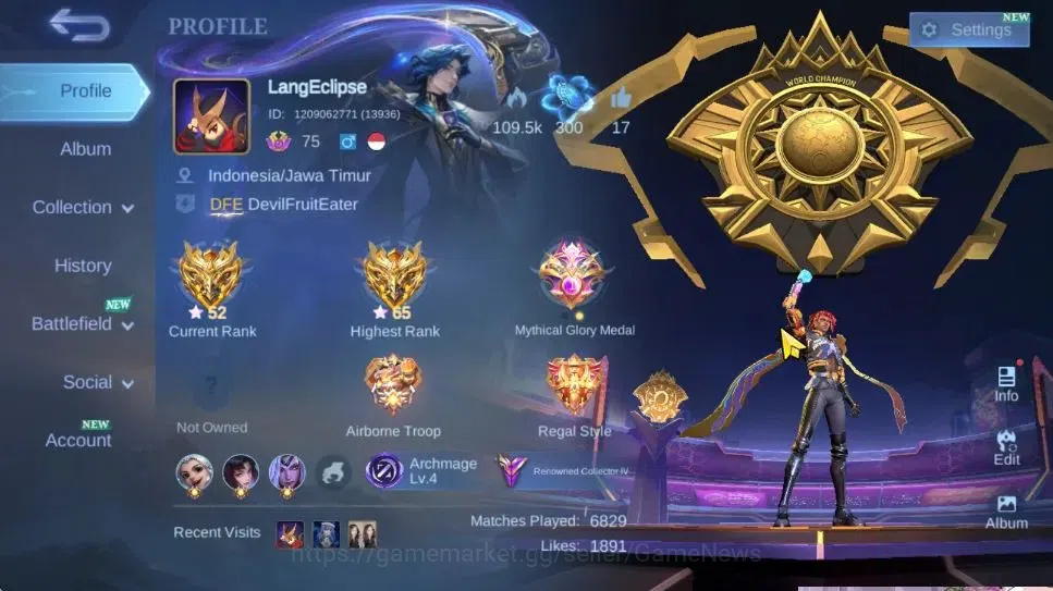 Mobile Legends: Bang Bang Accounts Hero 126|Skin 247|High Glory 65|Recall Fire Crown| image 2