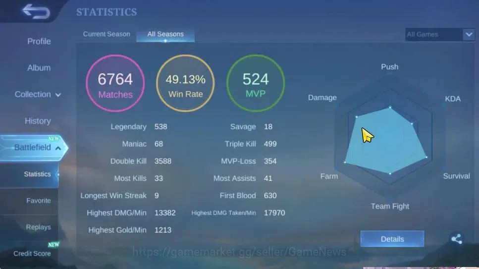 Mobile Legends: Bang Bang Accounts Hero 126|Skin 247|High Glory 65|Recall Fire Crown| image 4