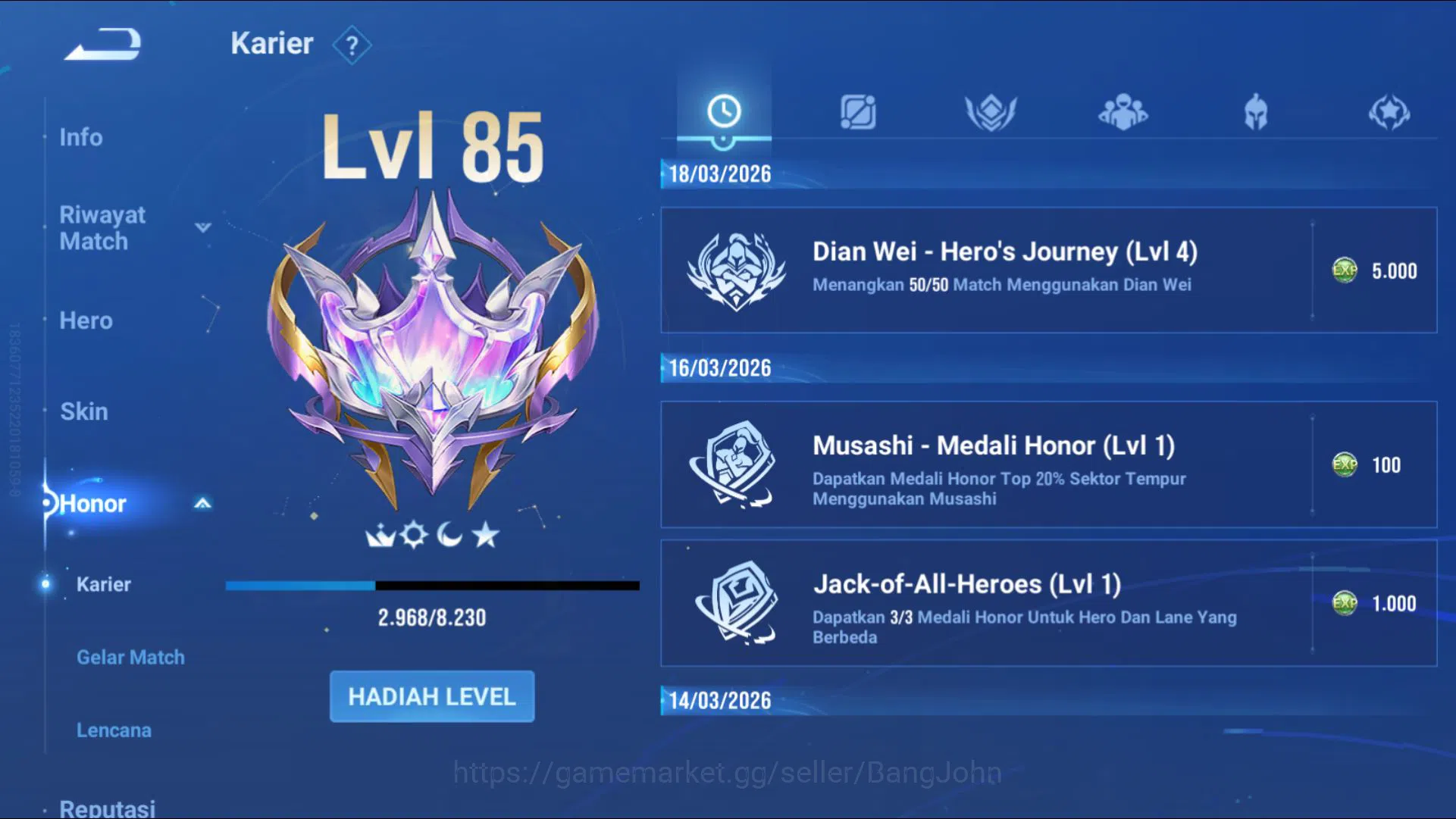 Honor of Kings Accounts [GLOBAL] 72 Heroes & 77 Skins | Lyn Da Qiao, Hello image 8