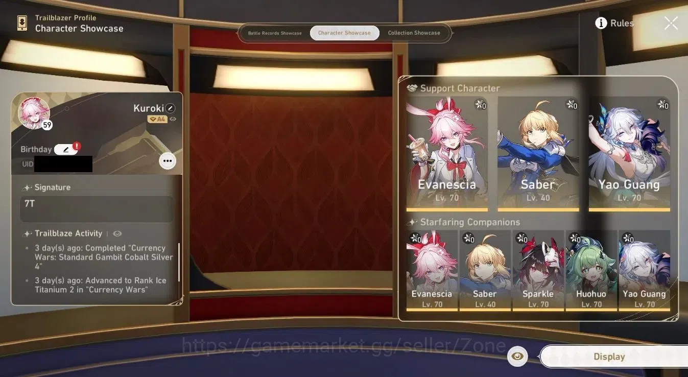 Honkai Star Rail Accounts Mid Game ASIA|TL59|3x L70 5-star incl Evanescia, Sparkle, Huohuo|2x Golden Companion 12
