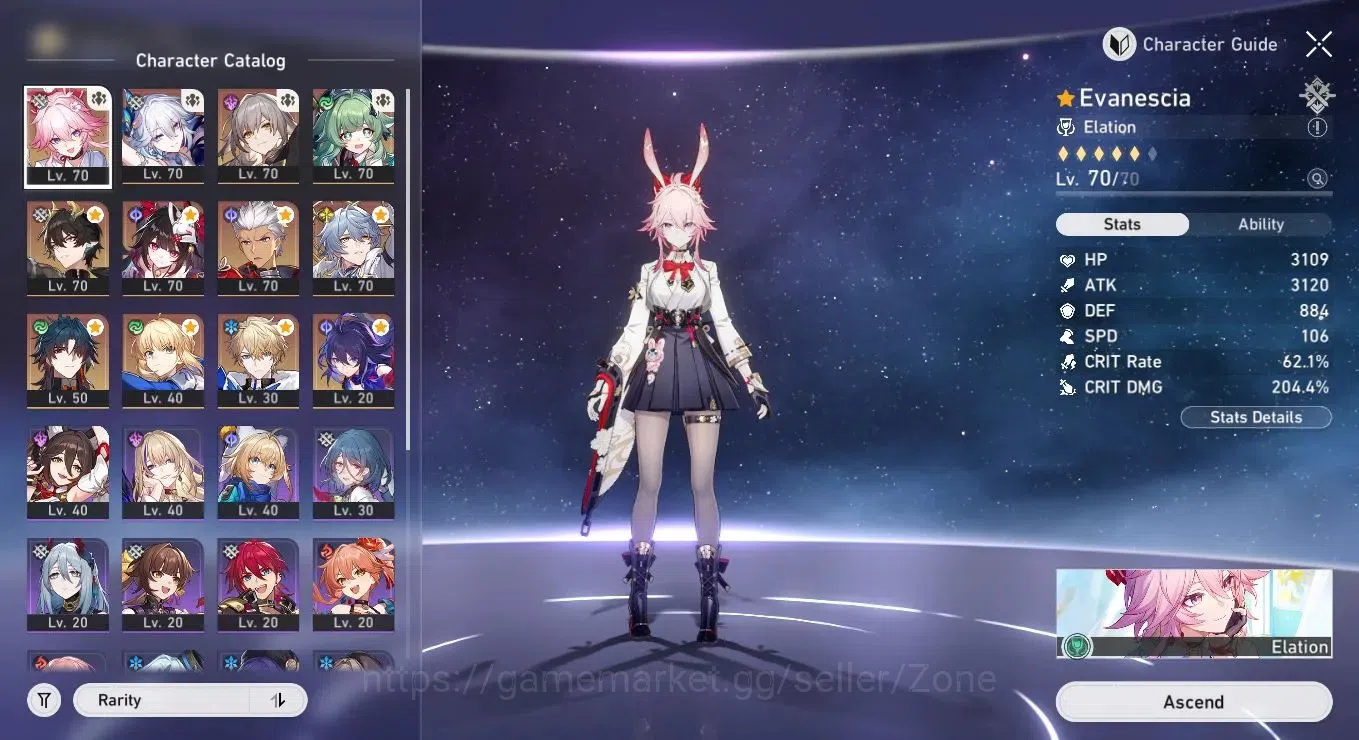 Honkai Star Rail Accounts Mid Game ASIA|TL59|3x L70 5-star incl Evanescia, Sparkle, Huohuo|2x Golden Companion 2