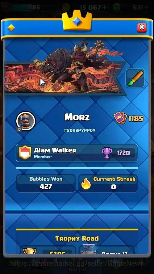 Clash Royale Accounts High-End Lv 1185|Trophy 6305|KTL 11|Card 114|4 Hero 4 EVO 6 Champ 16 Legend 27 Epic 30 Rare 35 Common 2
