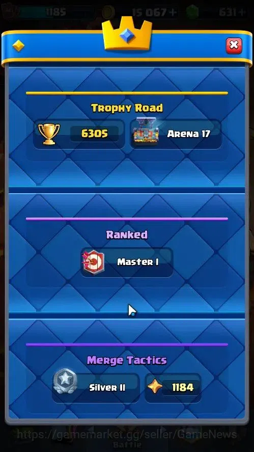 Clash Royale Accounts High-End Lv 1185|Trophy 6305|KTL 11|Card 114|4 Hero 4 EVO 6 Champ 16 Legend 27 Epic 30 Rare 35 Common 3