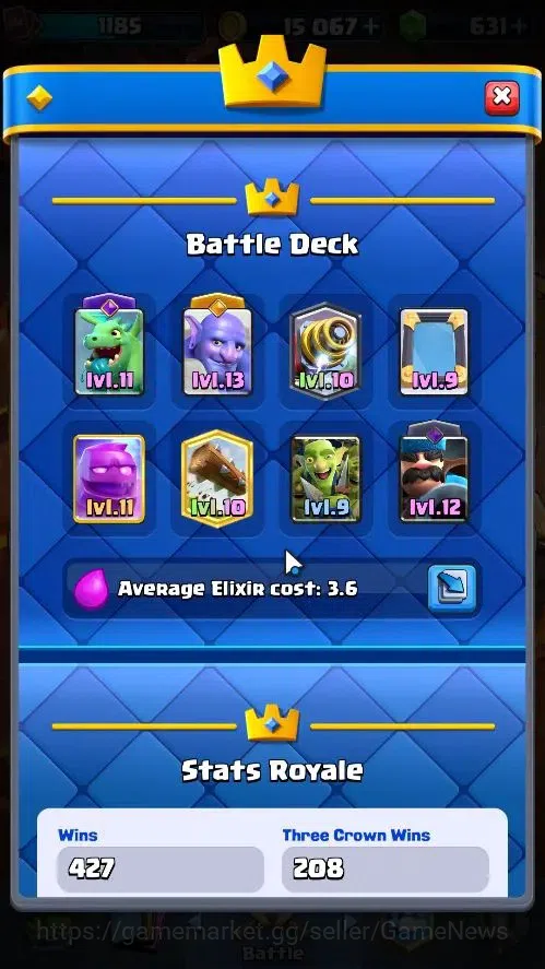 Clash Royale Accounts High-End Lv 1185|Trophy 6305|KTL 11|Card 114|4 Hero 4 EVO 6 Champ 16 Legend 27 Epic 30 Rare 35 Common 6