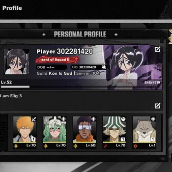 BLEACH: Soul Resonance Accounts Nuverse SEA|Lv 52|6 SSR 3 Sign|Ichigo DZ B1,Nelliel,Urahara B1)+Stamp,Komamura