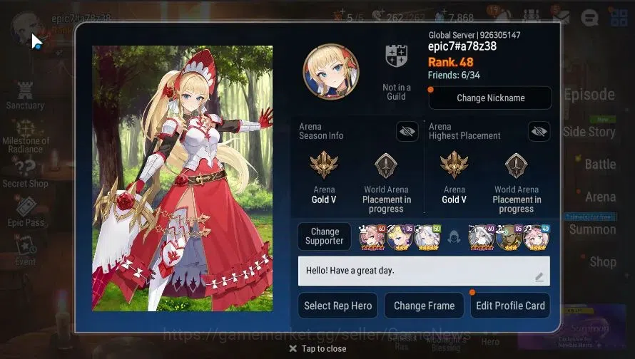 Epic Seven Accounts GLOBAL|UnVerif|5 ML(LW Peira,US Choux,CPavel,RRoan image 2