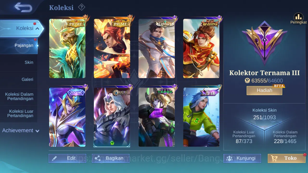 Mobile Legends: Bang Bang Accounts hero 131 | skin 251 | emblem all max, prime yu zho image 11