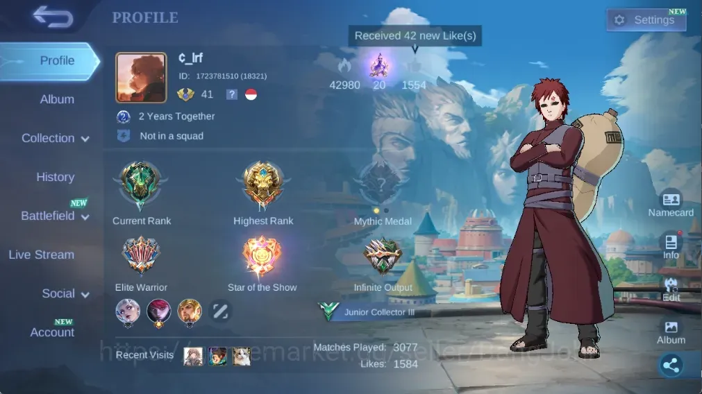Mobile Legends: Bang Bang Accounts Collector Global|42S|Junior|Gaara,Halloween Angela,RISING Uranus,Special Belerick Estes 1
