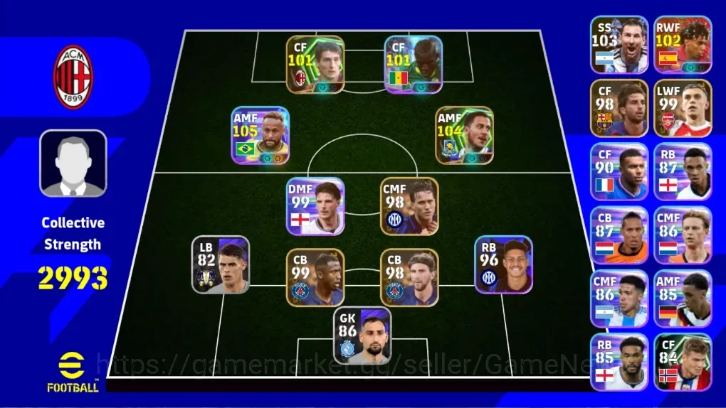 eFootball Accounts Legends & Iconic Players Android|Power 2993|Epic Eden Hazard,Daniele Massaro|ShowTime Neymar Jr,Nicolas 1