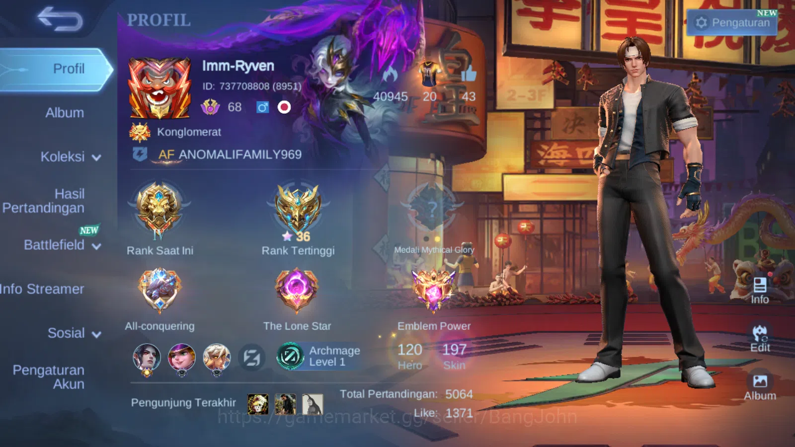Hero 120 | Skin 197 | KOF Valir | Sanrio Fredrinn | Lighborn Fanny , Harith Granger , Tigreal | Saber Freya | Meow Julian | Collector Natalia ~ ML268B Mobile Legends: Bang Bang Others Hero 120 | Skin 197 | KOF Valir | Sanrio Fredrinn image 1