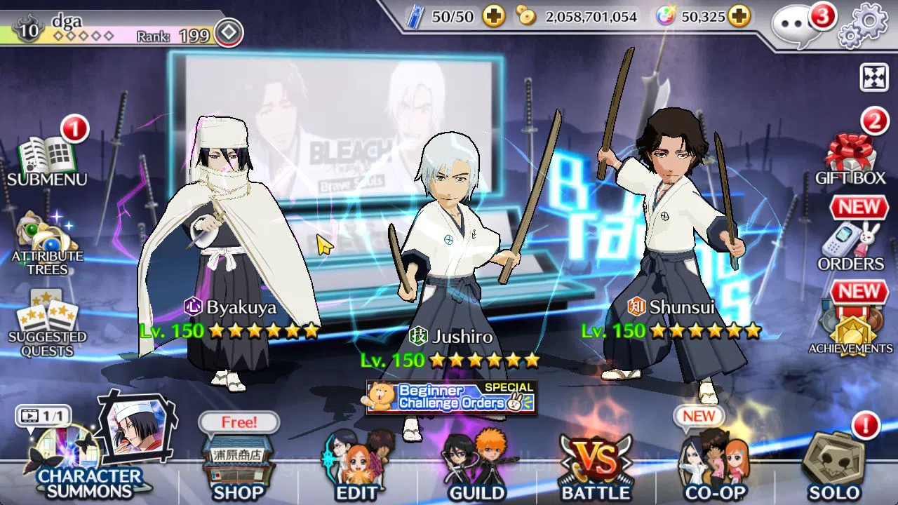 Bleach: Brave Souls Mid-Tier [GLOBAL]50K Orbs|SoulReaper(Shunsui,Jushiro),[Ruki image 1