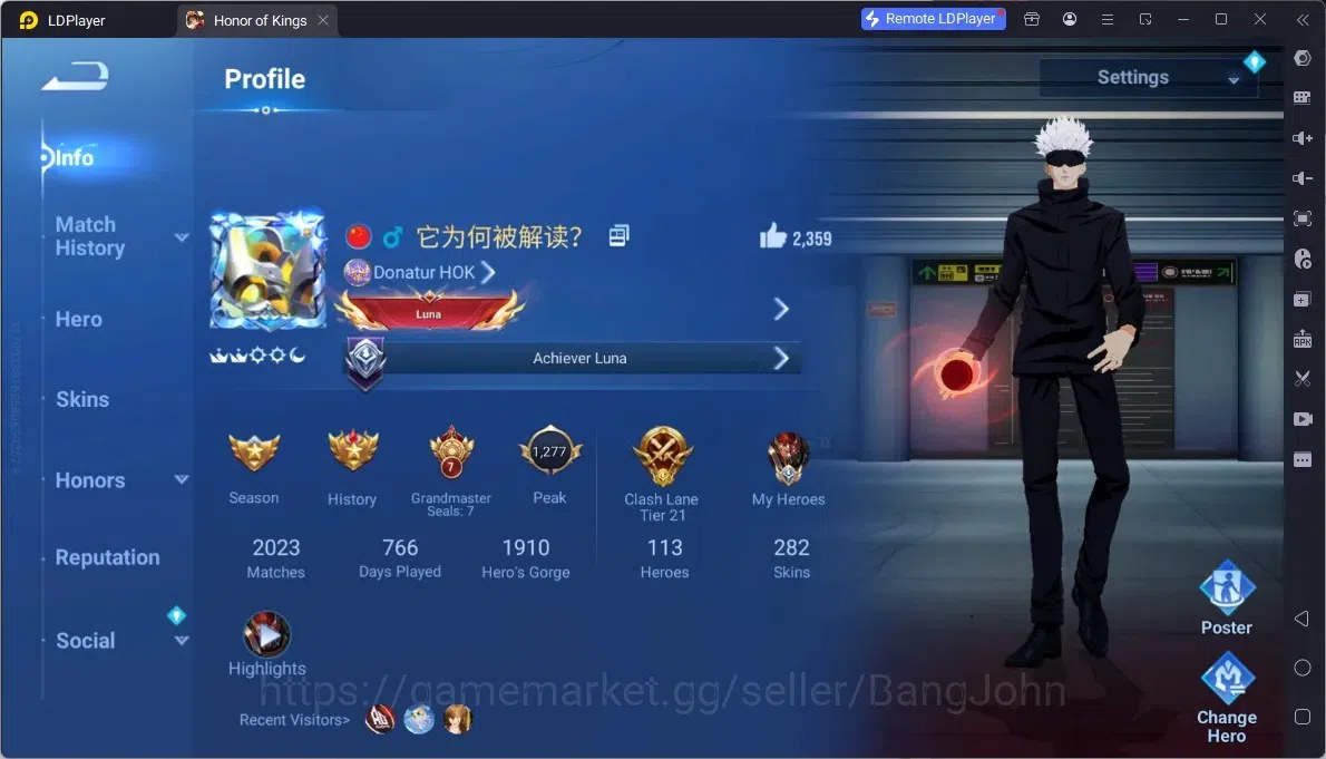 Honor of Kings Accounts Rare Skin Global|113H 282S|JJK Kongming+Ladysun|1Flawless|1Mhytic|9 1