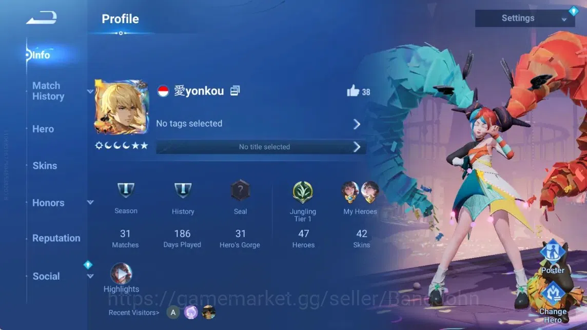 Honor of Kings Accounts Rare Skin Global|47H 42S|Legend Angela [Scorchette]|Epic [Sima Yi,Arthur,Mulan,Kongming]|Many Rare 2