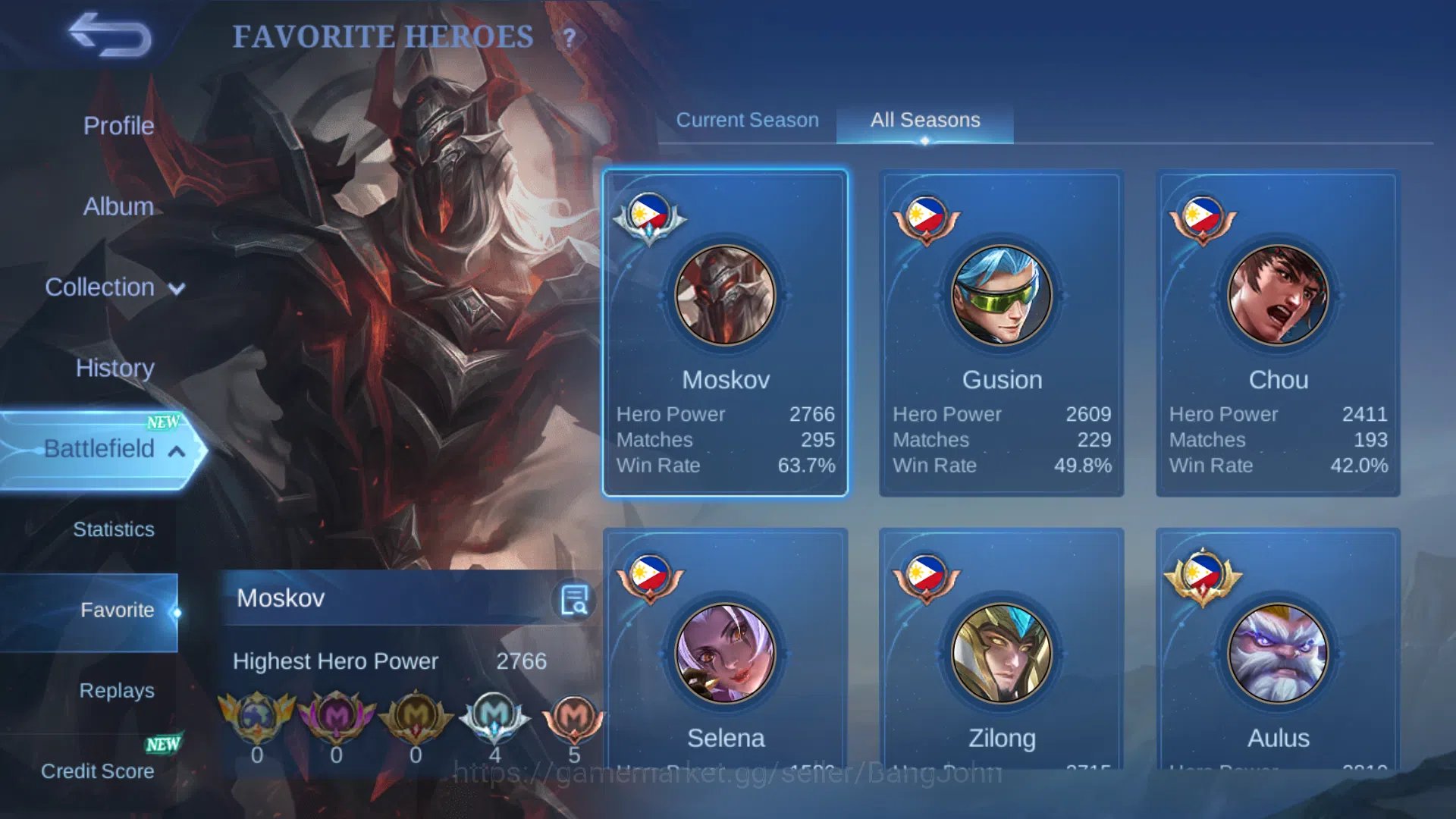 Mobile Legends: Bang Bang Accounts Others Hero 105 | Skin 182 | Emblem All Max | Prime Yuzhong | LuckyBox Granger | Lunar 3