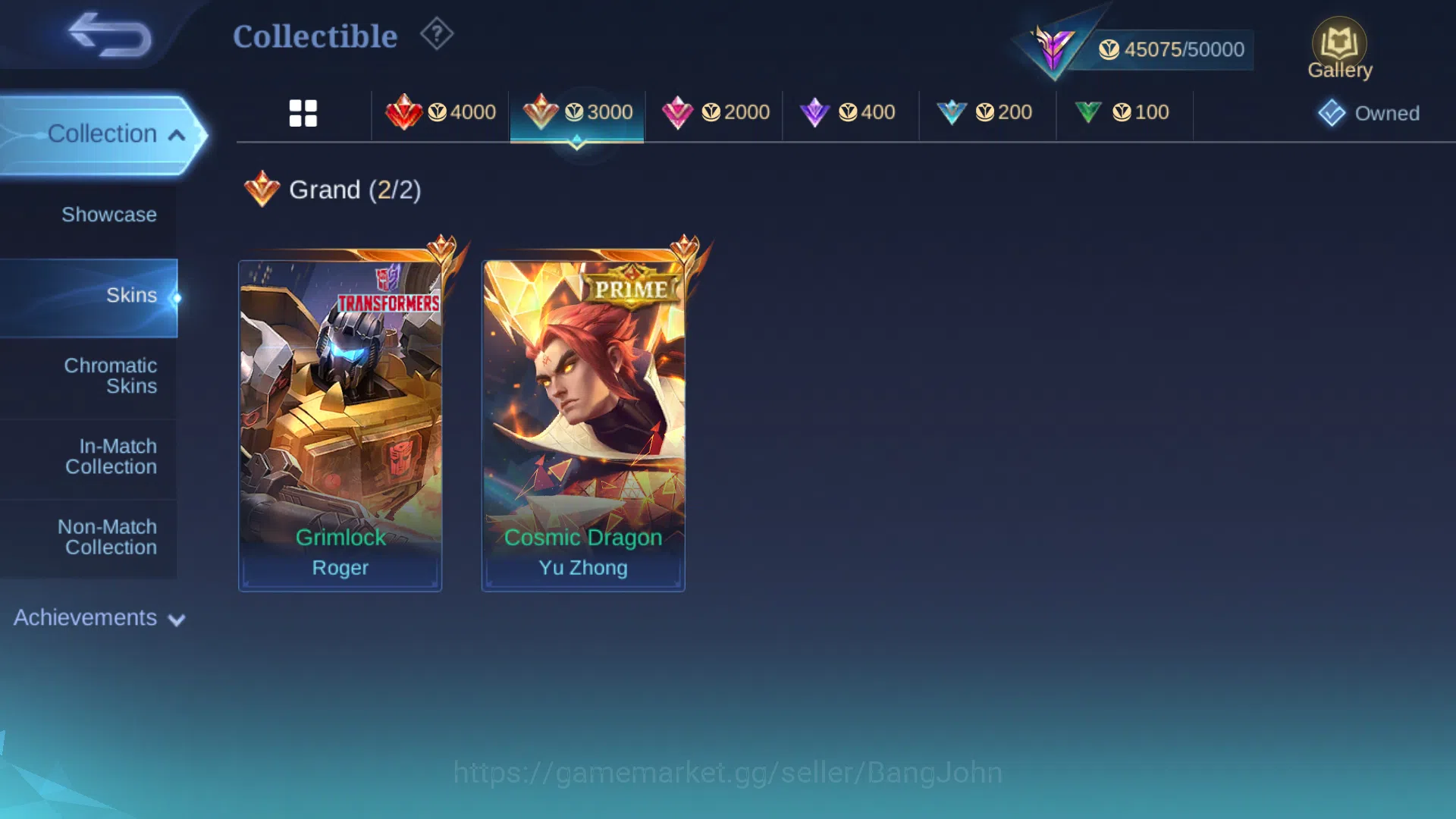 Mobile Legends: Bang Bang Accounts Others Hero 105 | Skin 182 | Emblem All Max | Prime Yuzhong | LuckyBox Granger | Lunar 5
