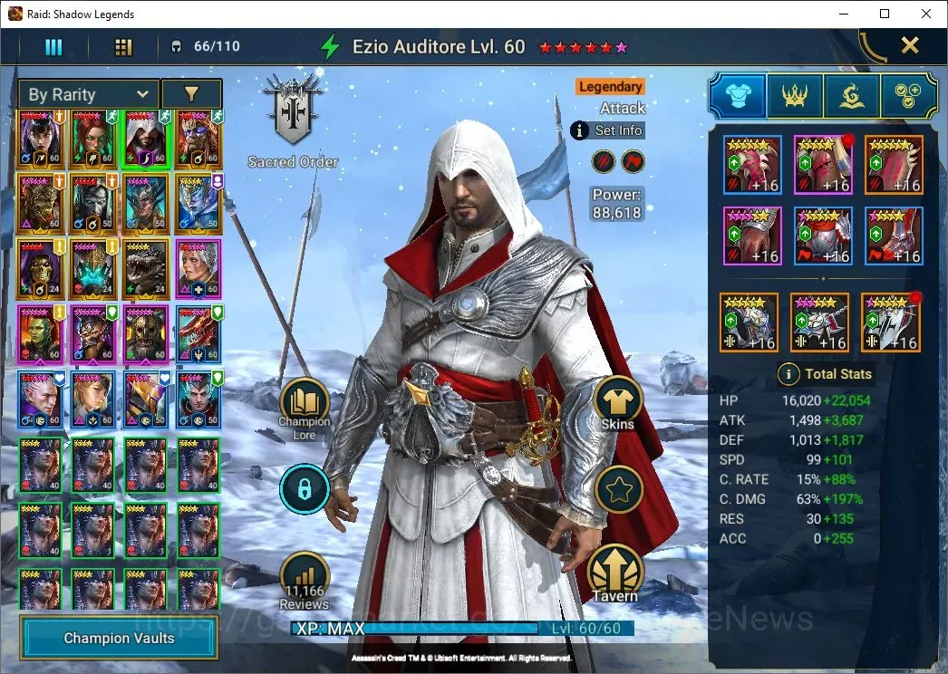 Raid: Shadow Legends Accounts Mid-Game Lv 58|1M Power|11 Legend(Ezio(full Masteris),Supreme 1