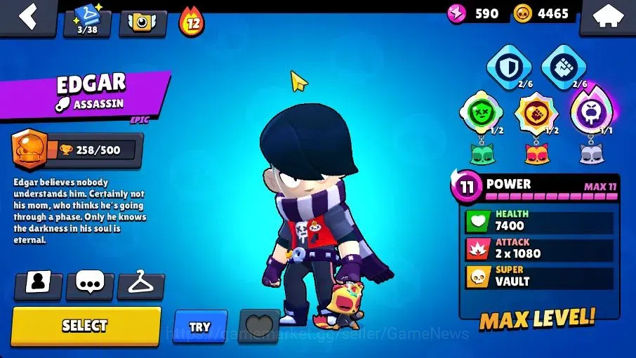 Brawl Stars Accounts 1066 Trophy|8K Bling 4K Coins|14 Brawlers 1 Max Lvl [Full Buffies Edgar]|4 Skins|2 Super Rare|CN 11
