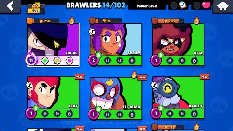 Brawl Stars Accounts 1066 Trophy|8K Bling 4K Coins|14 Brawlers 1 Max Lvl [Full Buffies Edgar]|4 Skins|2 Super Rare|CN 3