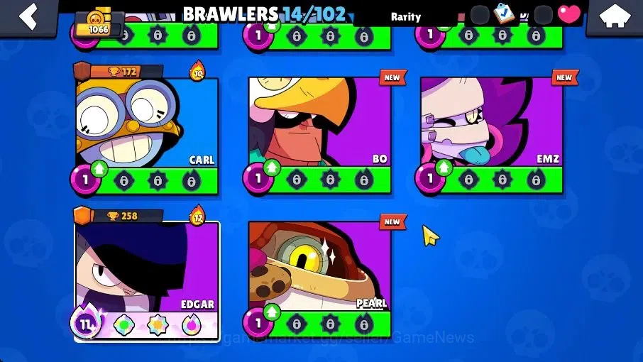 Brawl Stars Accounts 1066 Trophy|8K Bling 4K Coins|14 Brawlers 1 Max Lvl [Full Buffies Edgar]|4 Skins|2 Super Rare|CN 4