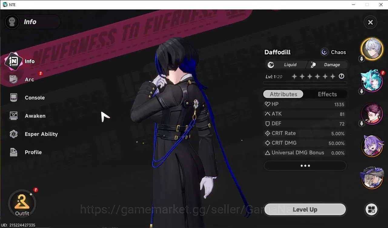Neverness to Everness Accounts Global EUROPE HL 3| 3 SSR [Daffodill A1, Jiuyuan, Fadia]| 6 SR [Adler,Skia,Haniel] |Male 3