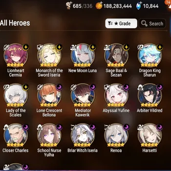 Epic Seven Accounts Mid-Tier Global UnVerif|16 ML(School NYulha,Lot scales,Monarch Iseria,Zio,Etc)+Full