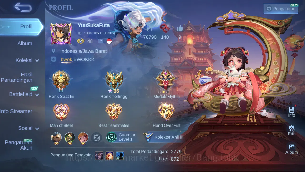 Mobile Legends: Bang Bang Accounts GLOBAL Hero 102 Skin 136 | Lunar Change | CC Nata  image 2