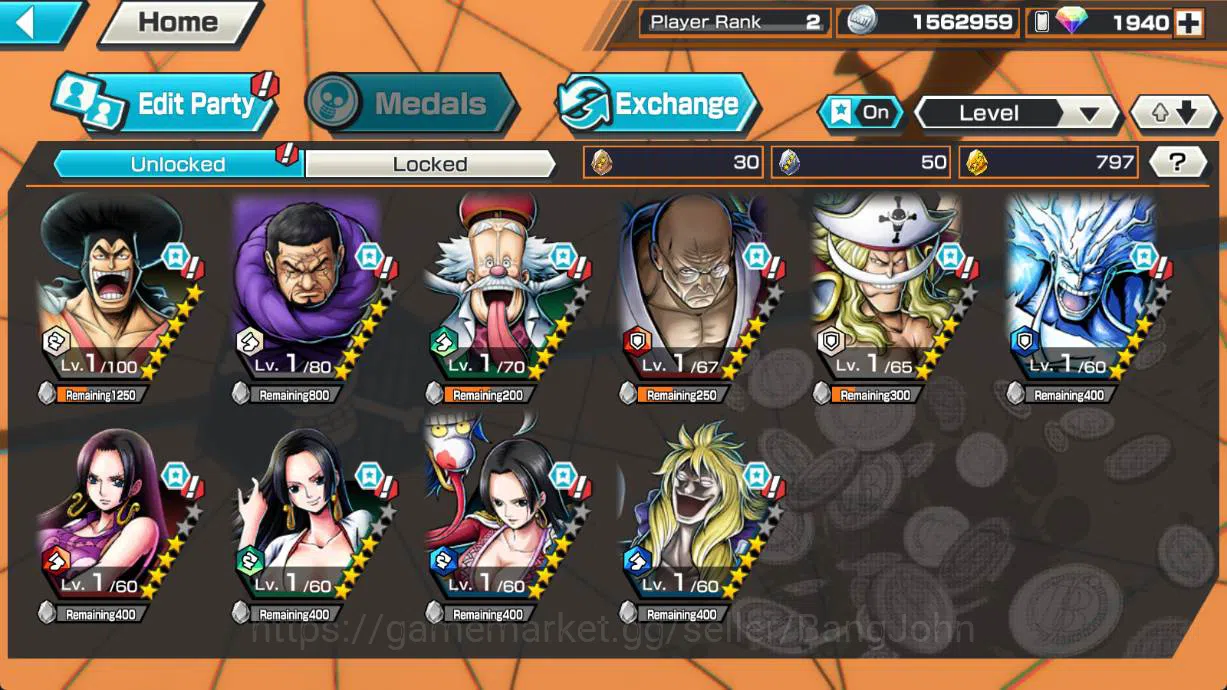 One Piece Bounty Rush Accounts GLOBAL | EX2 | MAX 1 | oden, Fujitora ISSHO, VEGAP image 2