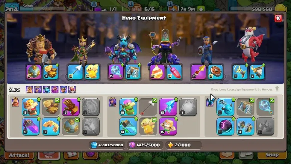 Clash of Clans Accounts High-End LV204|TH16-BH 10|HH 10|LimitedSkin|BK 70 AQ 95 GW 55 MP 60 RC 35 DD 12 BM 26 BC 24|3856 11