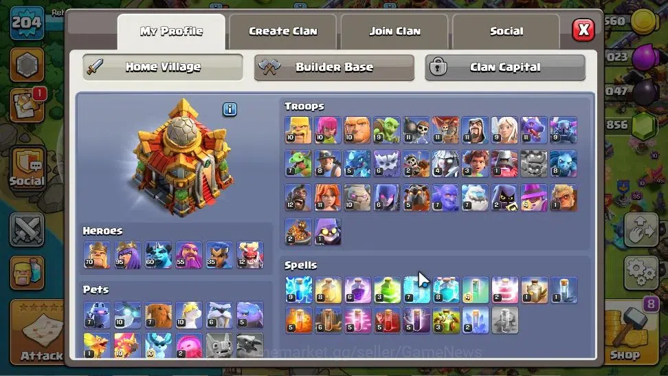 Clash of Clans Accounts High-End LV204|TH16-BH 10|HH 10|LimitedSkin|BK 70 AQ 95 GW 55 MP 60 RC 35 DD 12 BM 26 BC 24|3856 3