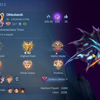 Mobile Legends: Bang Bang Accounts Collector Hero 133|Skin 334|Itachi Julian,KOF Dyroth,Prime(Yu Zhong,Claude,Granger),CC