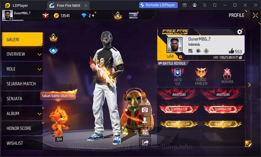 Free Fire Accounts Indonesia | Vault 90 | EVO XM8-Destiny Guardian| E image 2