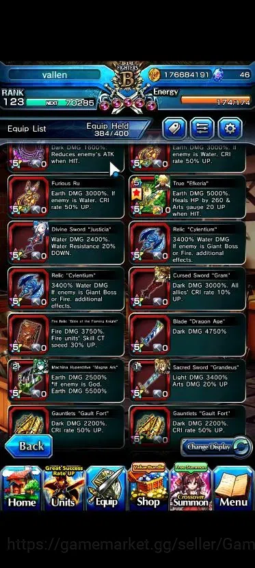 Grand Summoners Accounts End-Game Global|Rank 123|20 Ascend+7 11