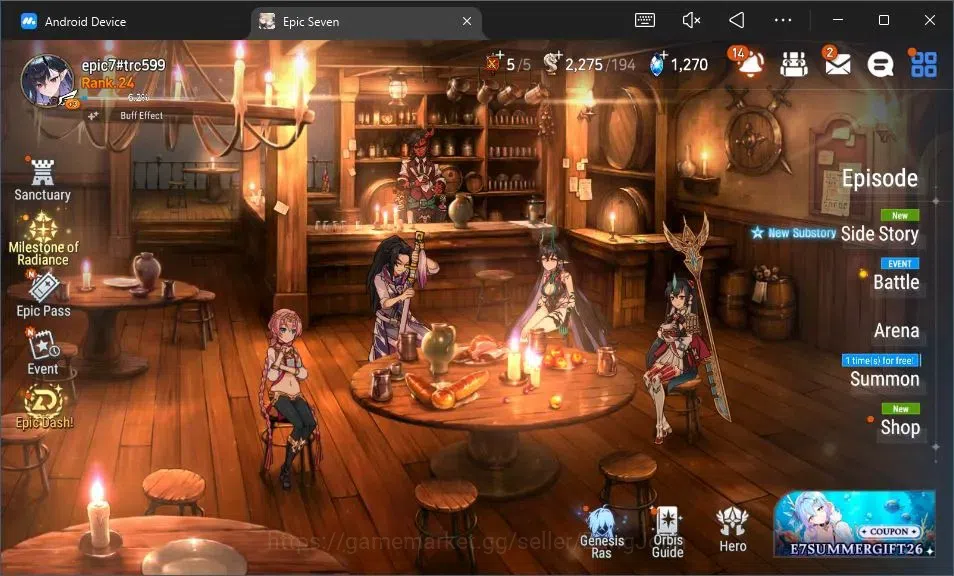 Epic Seven Accounts Starter Global Unverif |Starter|6 ML (TR Elvira,A Vildred,S Tenebria, Etc.)|PoH ON|SS 1.2K|Stigma 8.2K 1