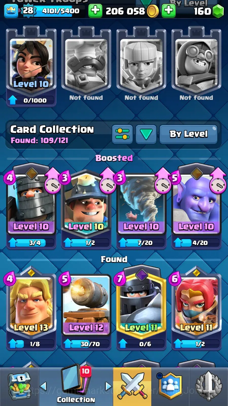 Clash Royale Accounts Midgame Lv 28 |KTL 10|Trophy 7000|Card 109|1 L13 Card (Giant)|1 L12 Card (Mortar)|2 Hero|3 EVO|160 10