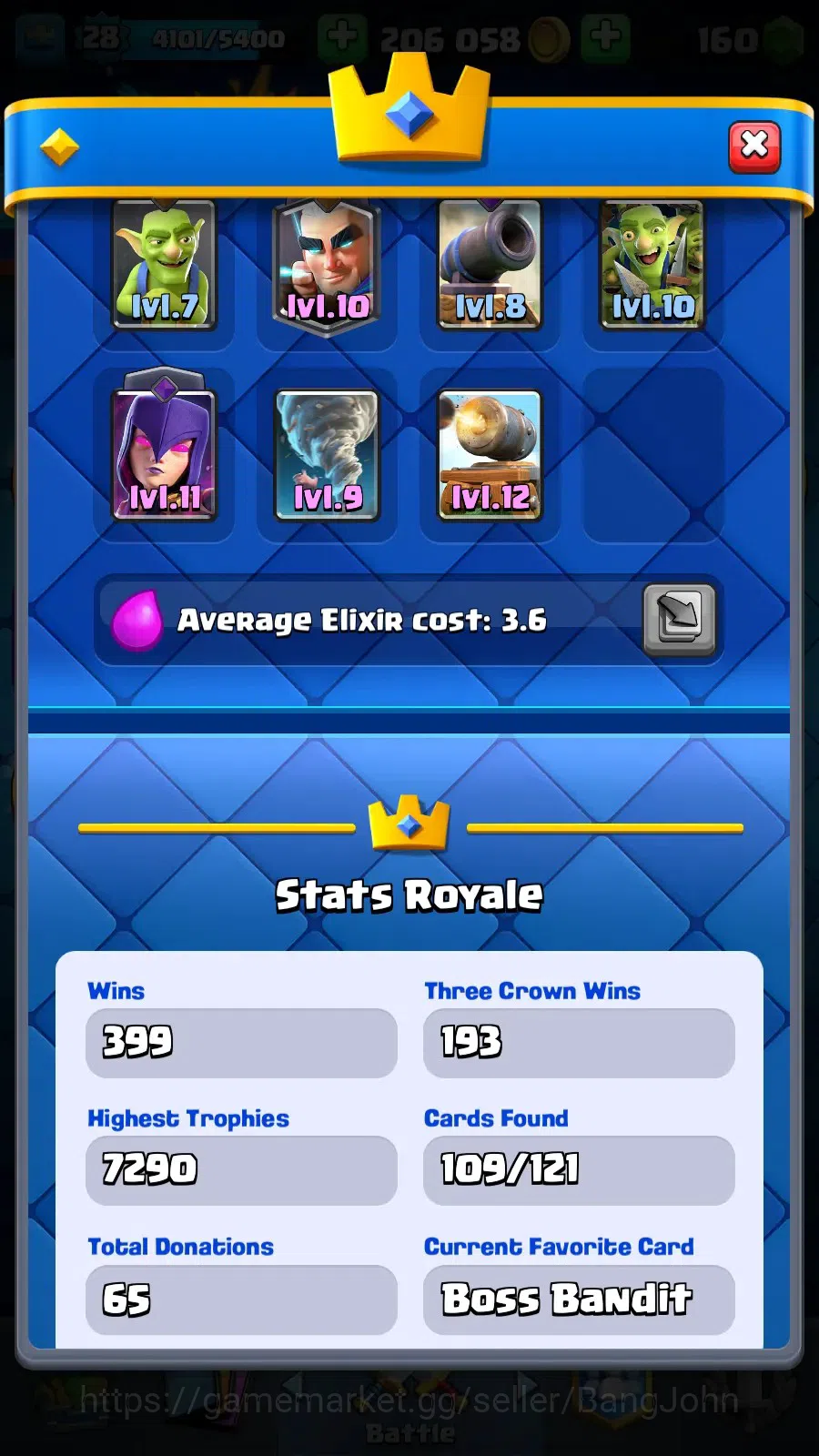 Clash Royale Accounts Midgame Lv 28 |KTL 10|Trophy 7000|Card 109|1 L13 Card (Giant)|1 L12 Card (Mortar)|2 Hero|3 EVO|160 19