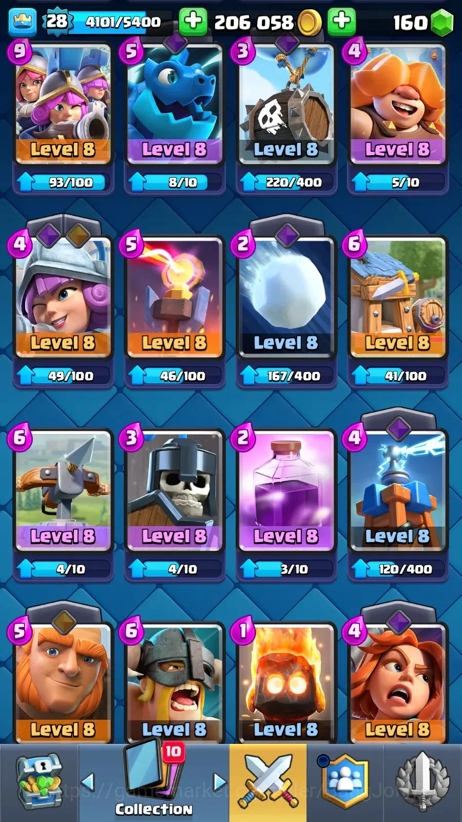 Clash Royale Accounts Midgame Lv 28 |KTL 10|Trophy 7000|Card 109|1 L13 Card (Giant)|1 L12 Card (Mortar)|2 Hero|3 EVO|160 5