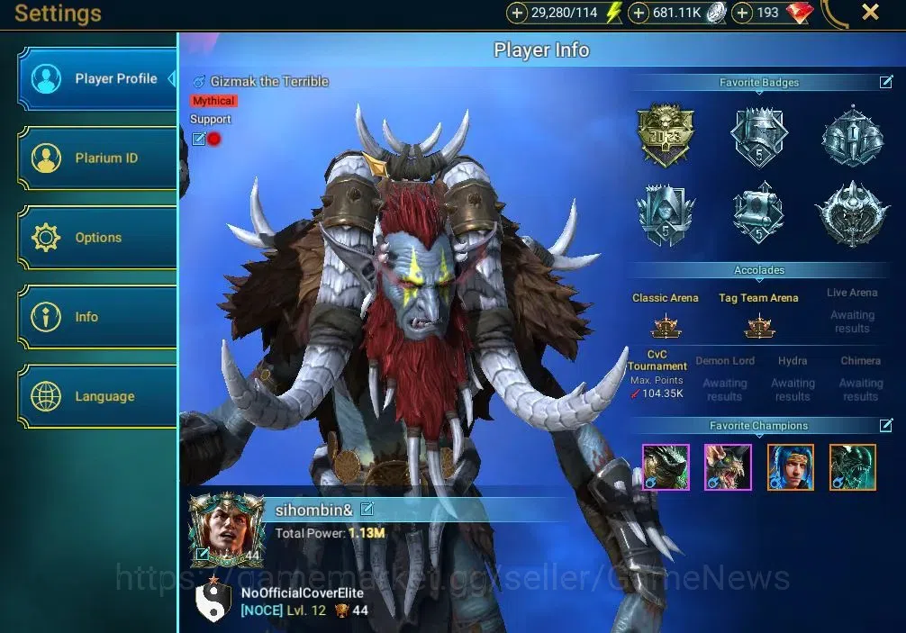 Raid: Shadow Legends Accounts Mid-Game Lv 44| 1,13M Power|1 Myth (Gizmak the Terrible)|22 2