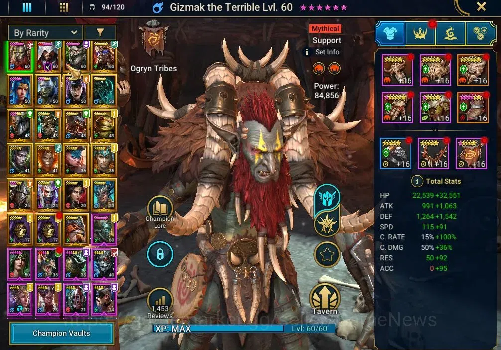Raid: Shadow Legends Accounts Mid-Game Lv 44| 1,13M Power|1 Myth (Gizmak the Terrible)|22 3