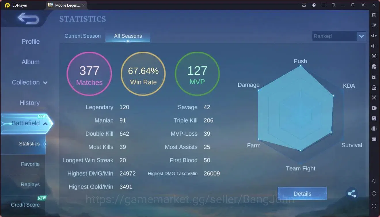 Mobile Legends: Bang Bang Accounts Global|Hero 60|Skin 53|Seasoned|Prime Granger|Spon image 12